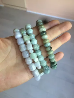 100% natural type A  green/purple/brown jadeite jade beads bracelet S70