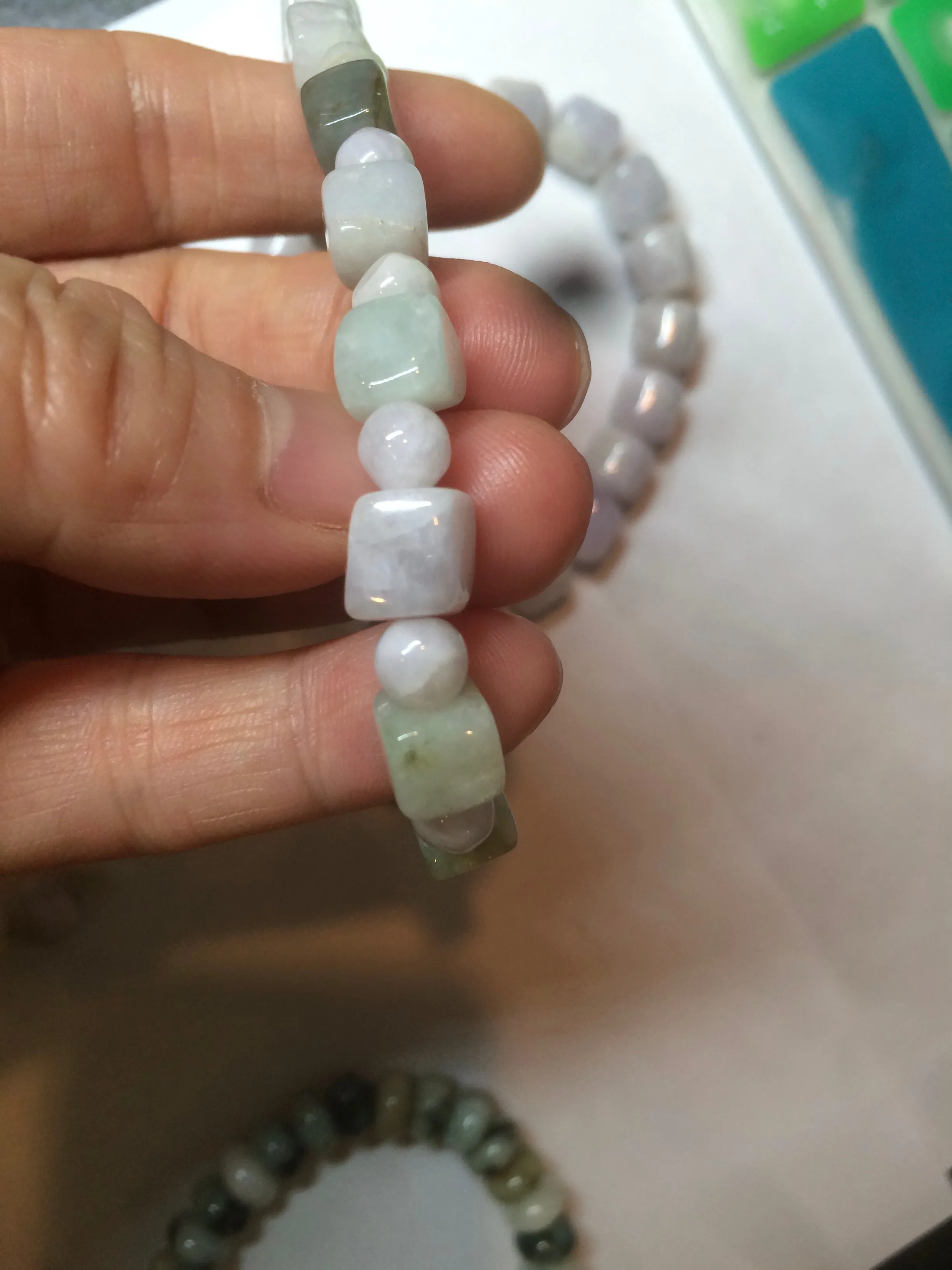 100% natural type A  green/purple/brown jadeite jade beads bracelet S70