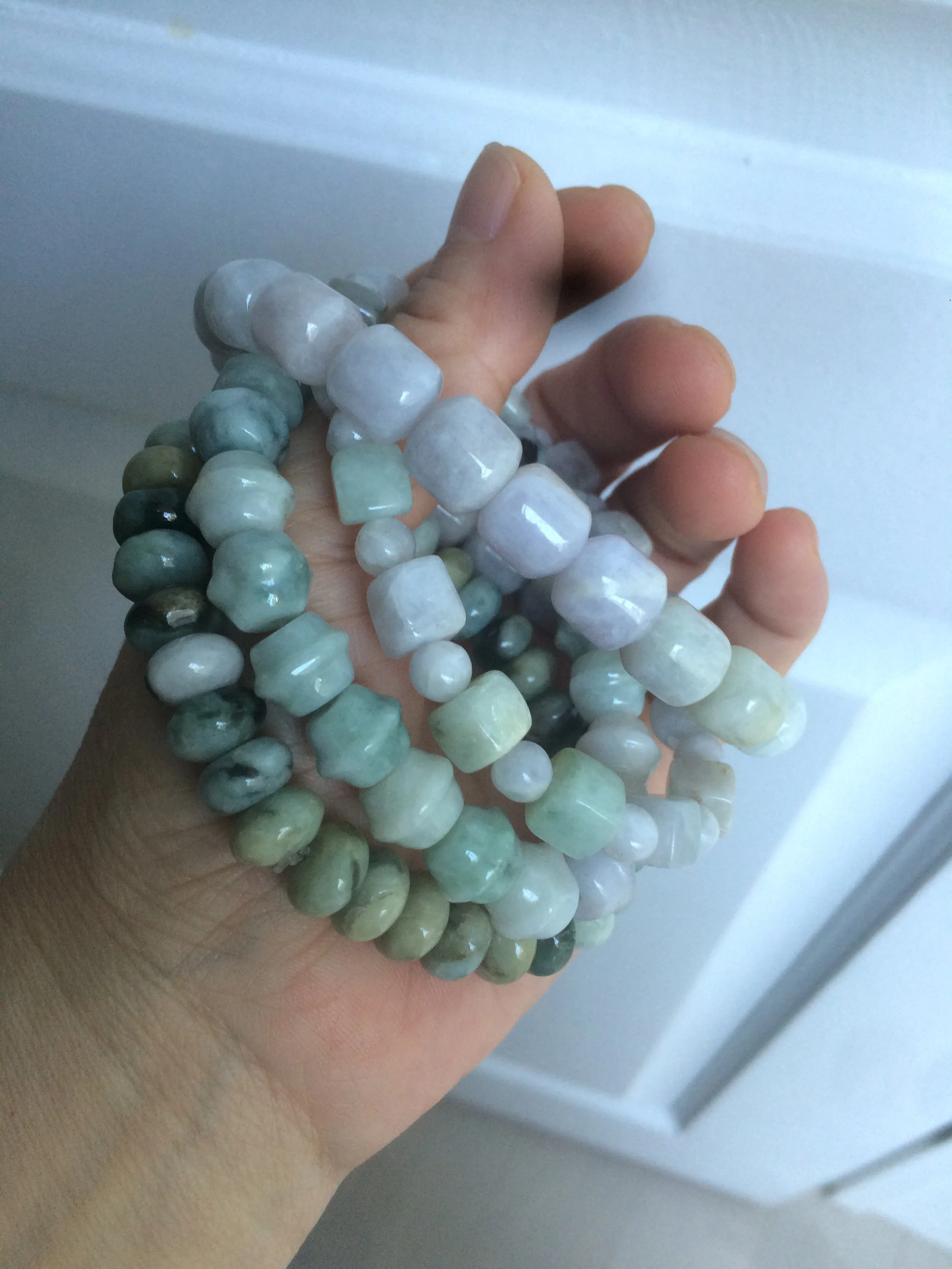 100% natural type A  green/purple/brown jadeite jade beads bracelet S70