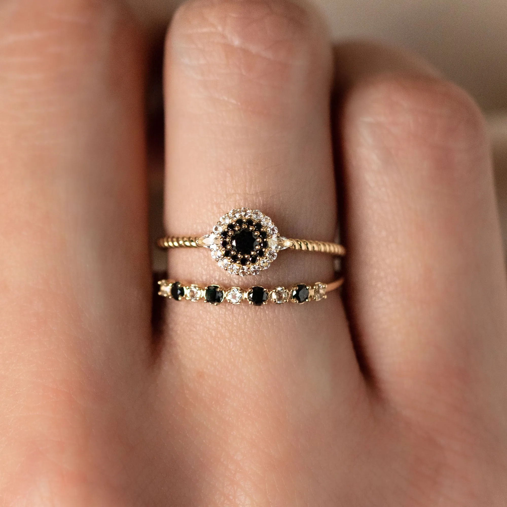 14k Black Diamond Halo Ring