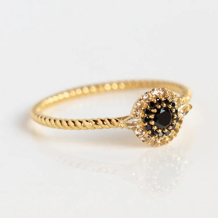 14k Black Diamond Halo Ring