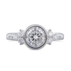 14k White Gold Bezel Set Moissanite Ring 1.18ct Total