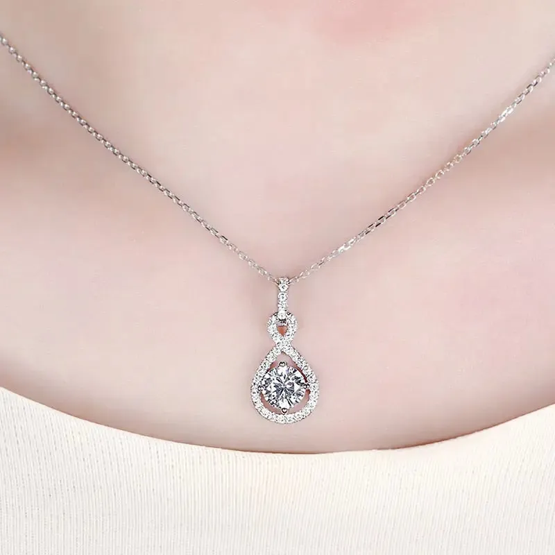 14k White Gold Moissanite Necklace / Pendant 1ct Center Stone