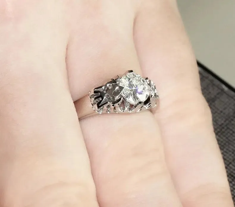 14k White Gold Unique Triforce Moissanite Ring 1ct