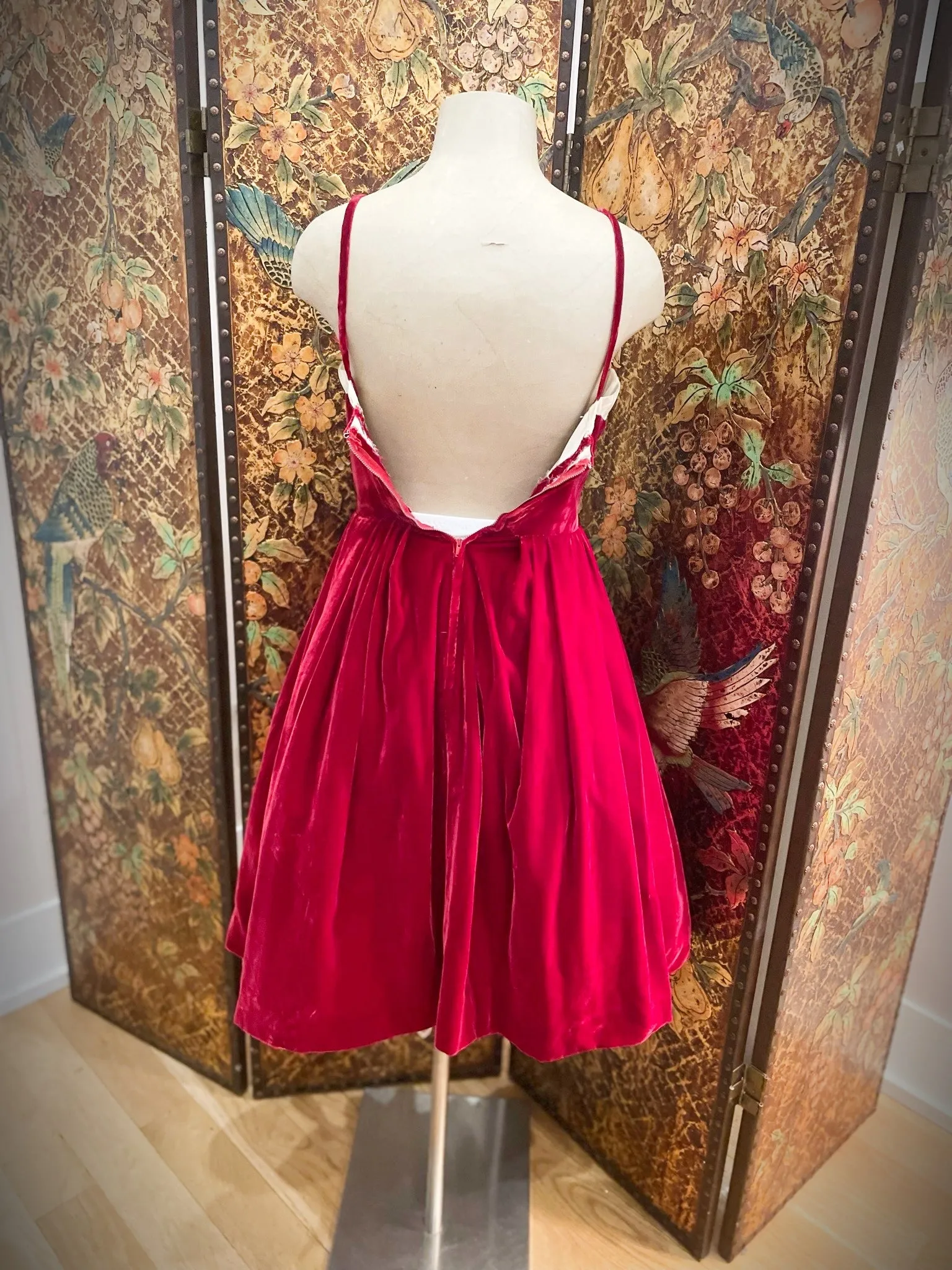 1950s Red Velvet Party Dress