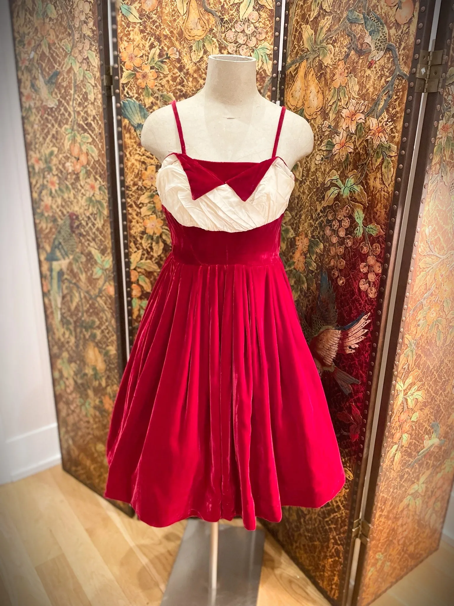 1950s Red Velvet Party Dress