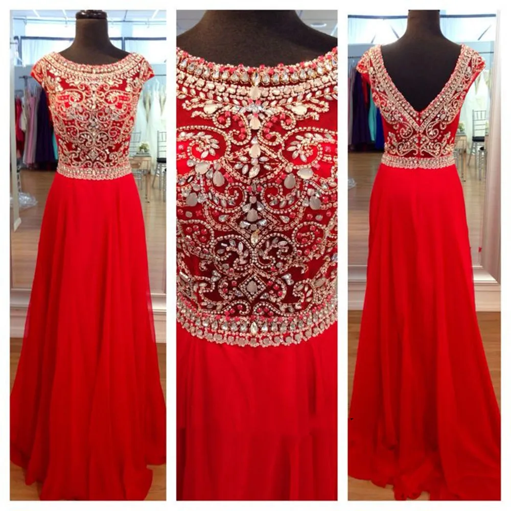 A Line Round Neck Red Long Prom Dresses, Long Evening Dresses, Formal Dresses