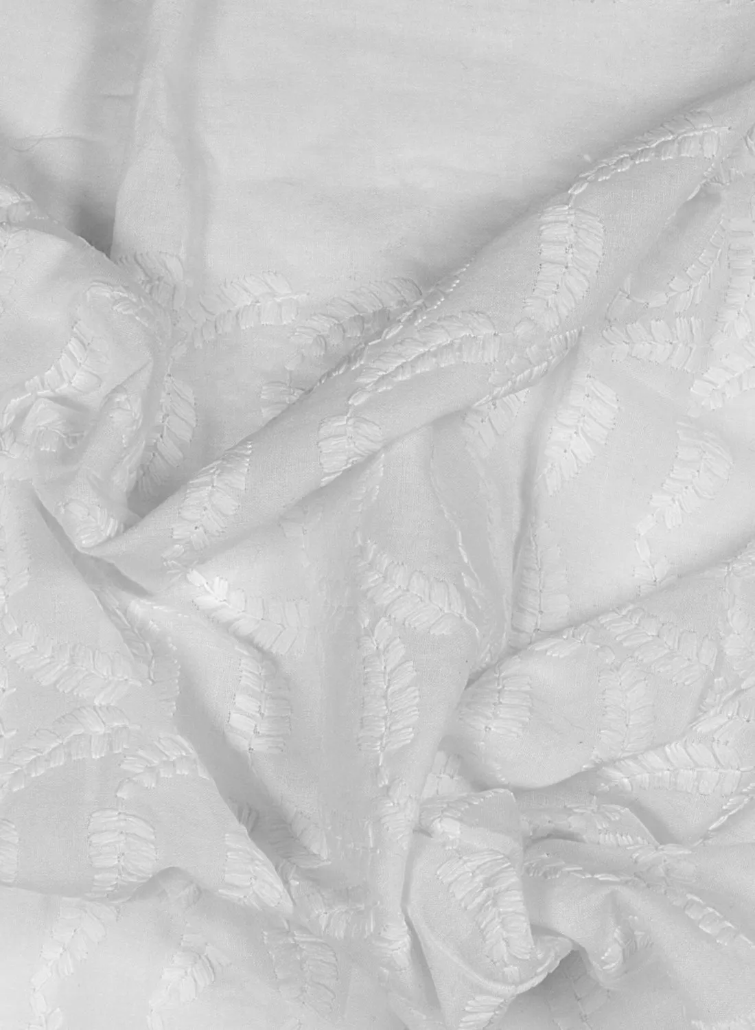 All Over Chikankari Embroidered Pure Cotton White Fabric