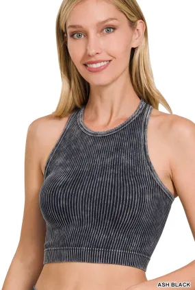 Ash Black Washed Ribbed Racerback Top NTW-6283A