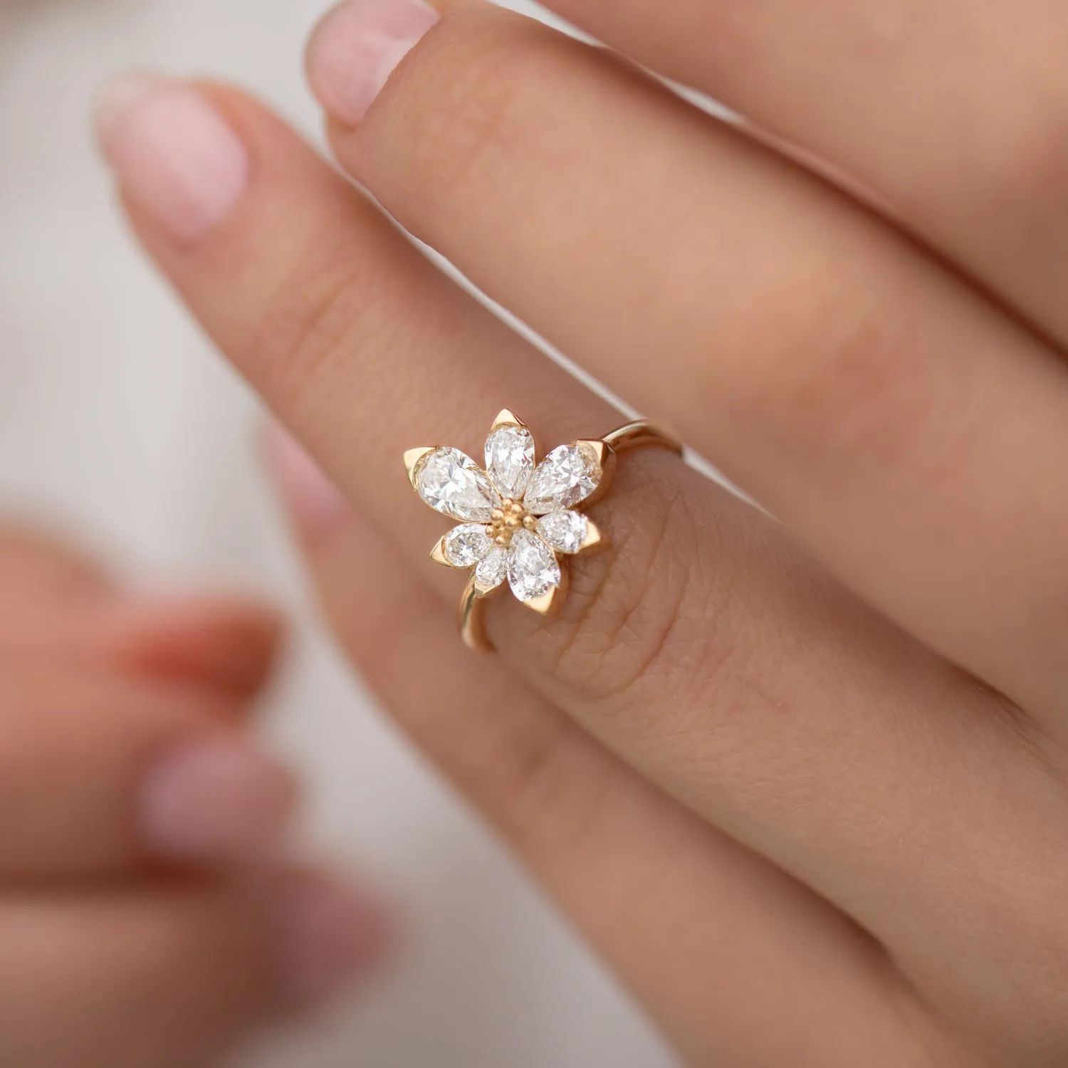 Asymmetric Blossom Engagement Ring with Pear Cut Diamonds