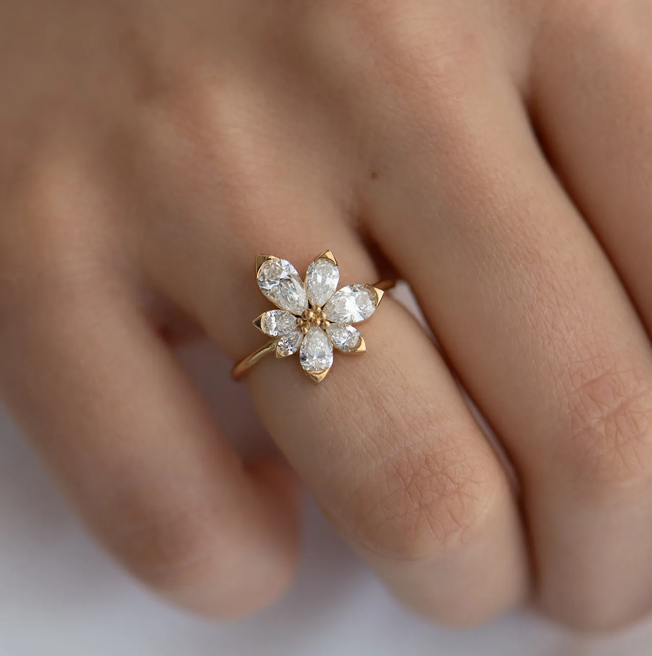 Asymmetric Blossom Engagement Ring with Pear Cut Diamonds