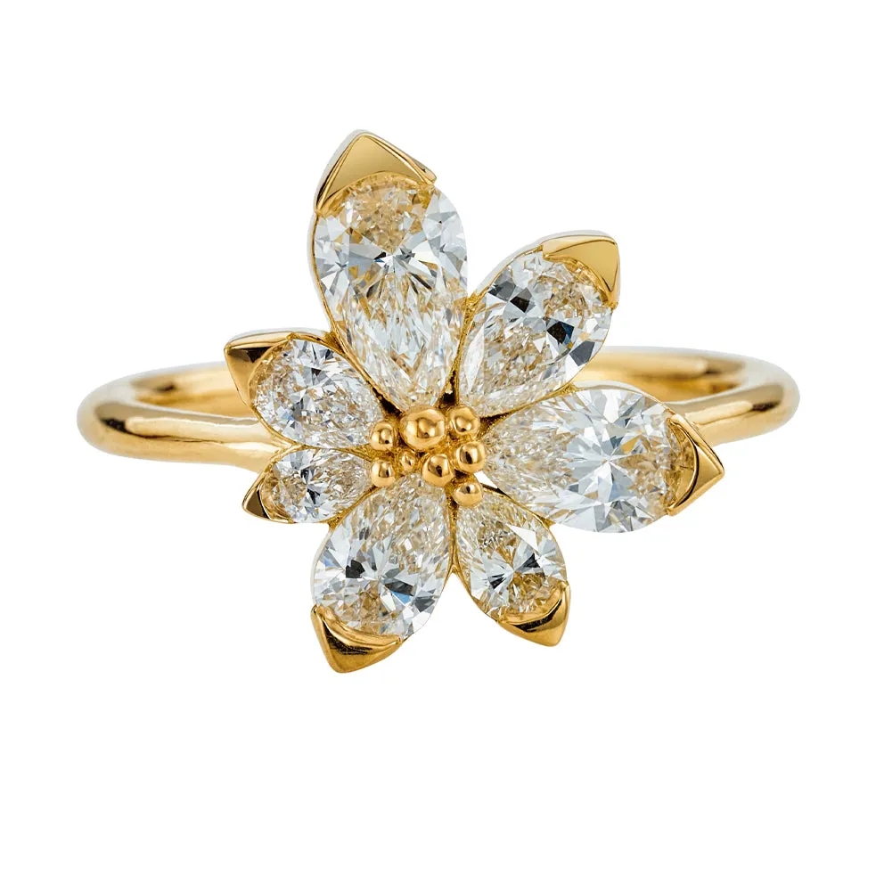 Asymmetric Blossom Engagement Ring with Pear Cut Diamonds