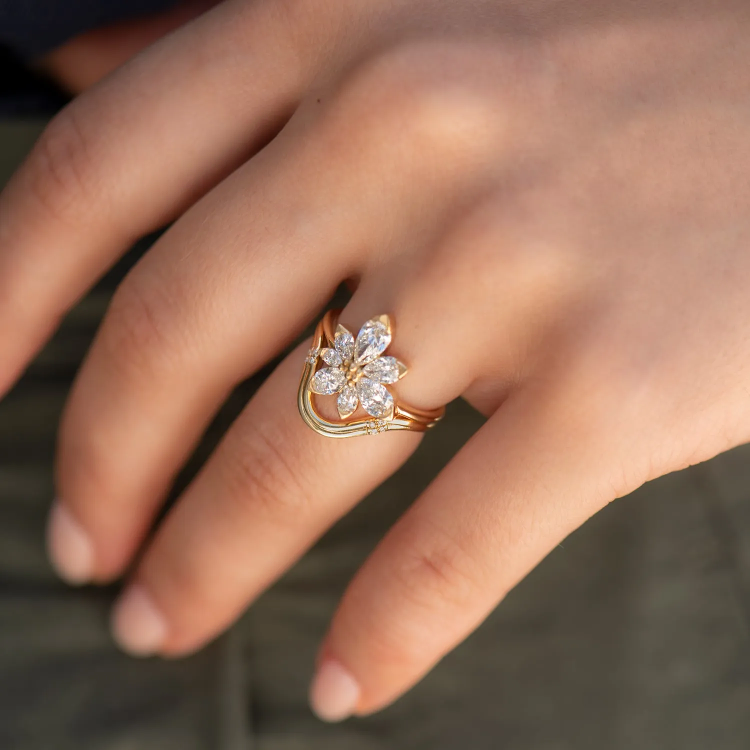 Asymmetric Blossom Engagement Ring with Pear Cut Diamonds