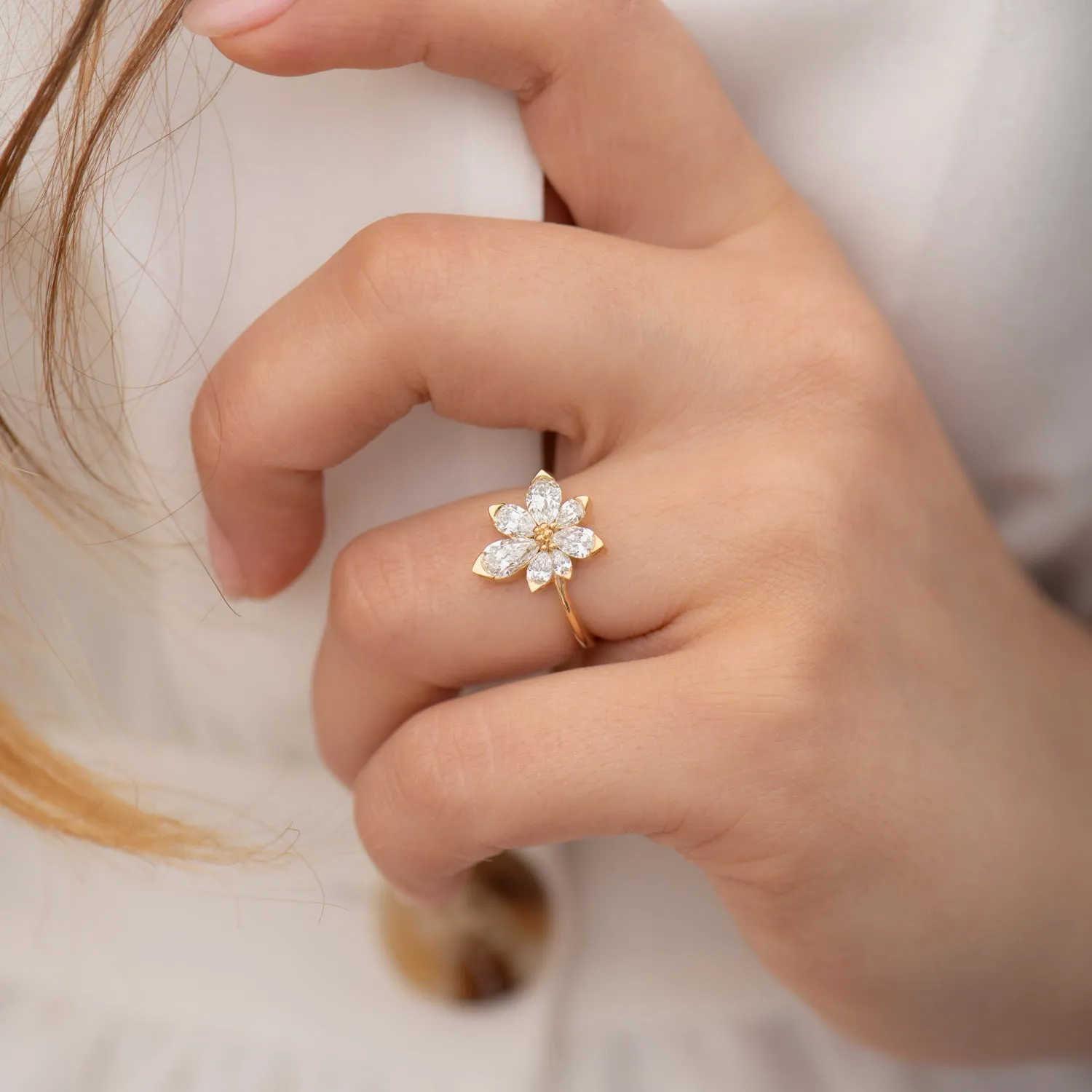 Asymmetric Blossom Engagement Ring with Pear Cut Diamonds