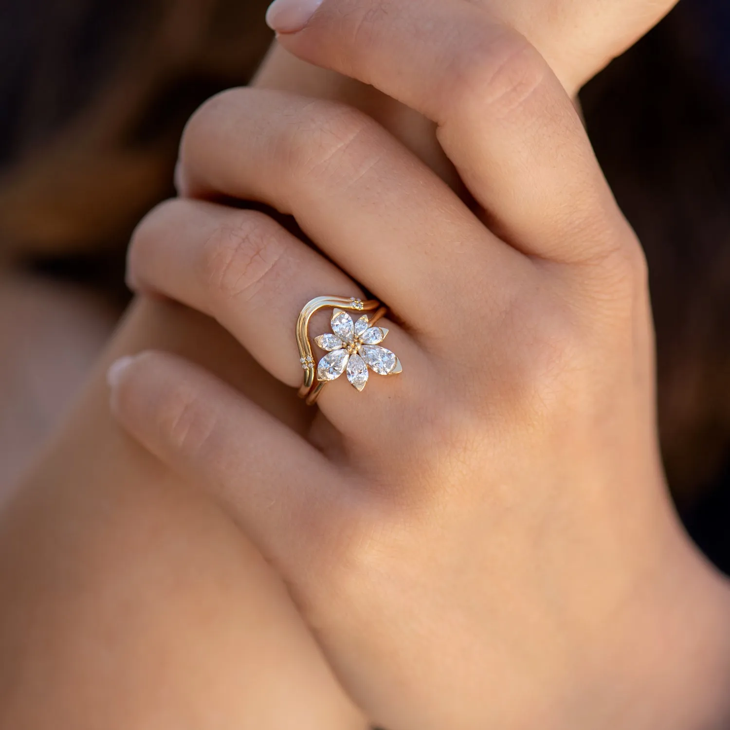 Asymmetric Blossom Engagement Ring with Pear Cut Diamonds