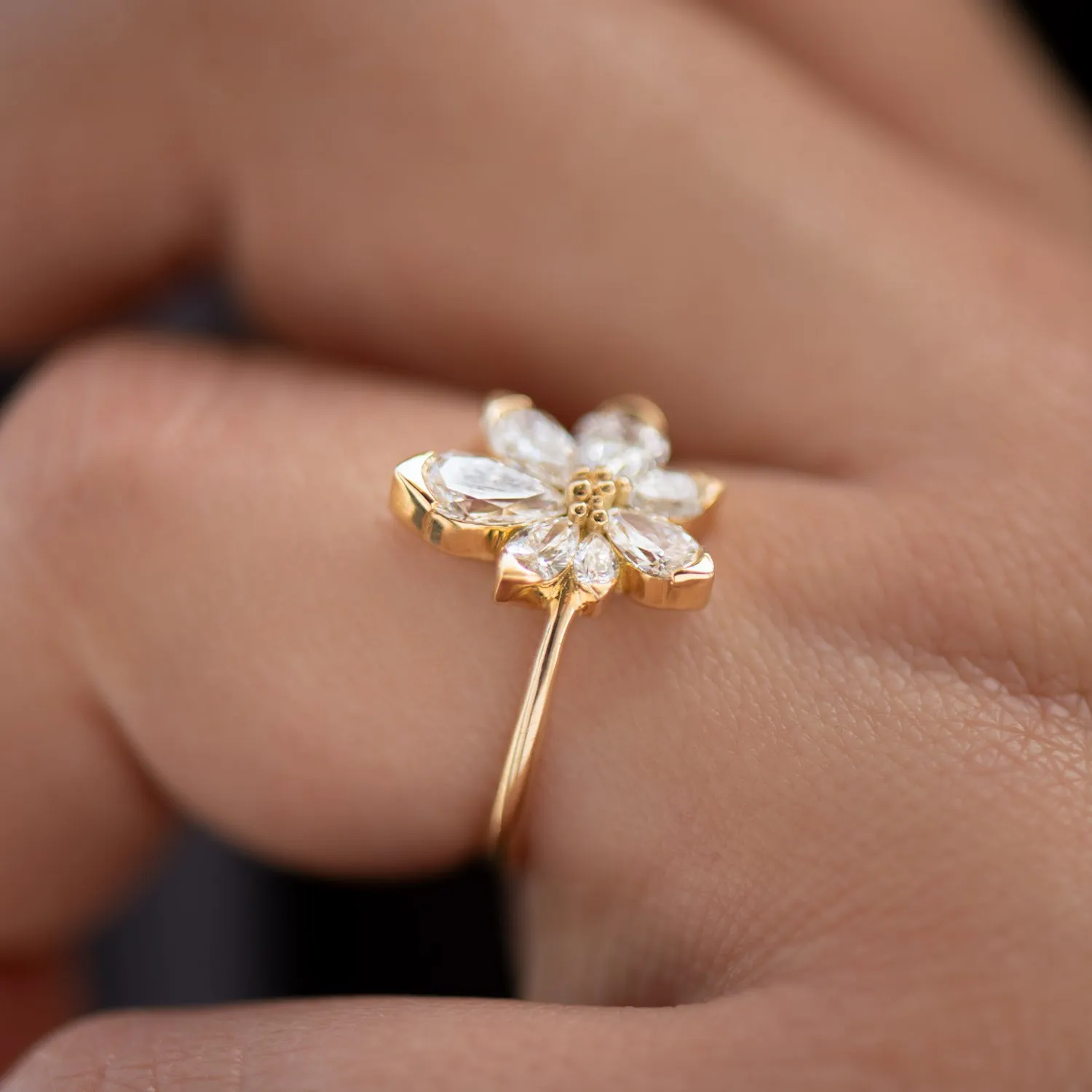 Asymmetric Blossom Engagement Ring with Pear Cut Diamonds