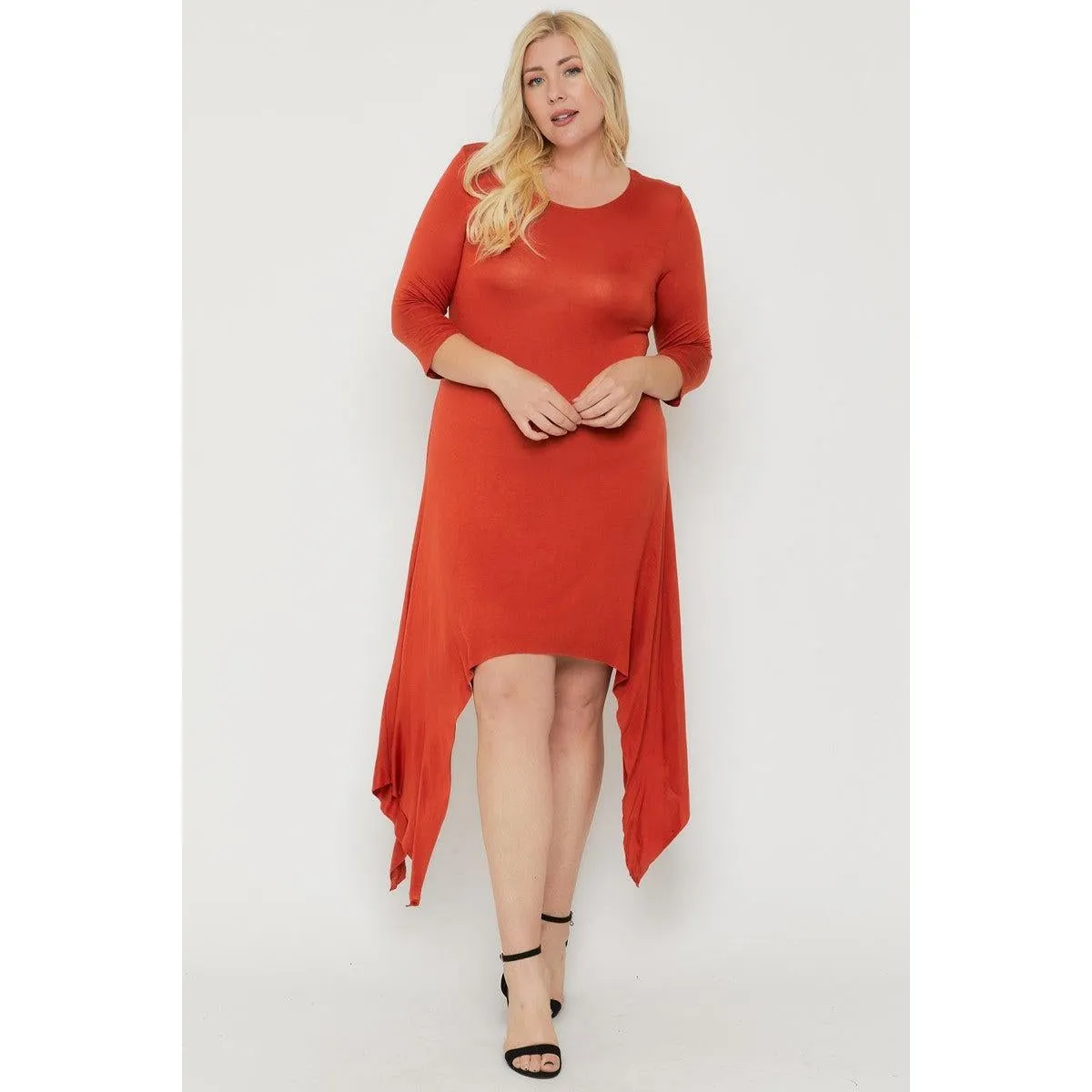 Asymmetrical Raw Edge Hem Solid Dress