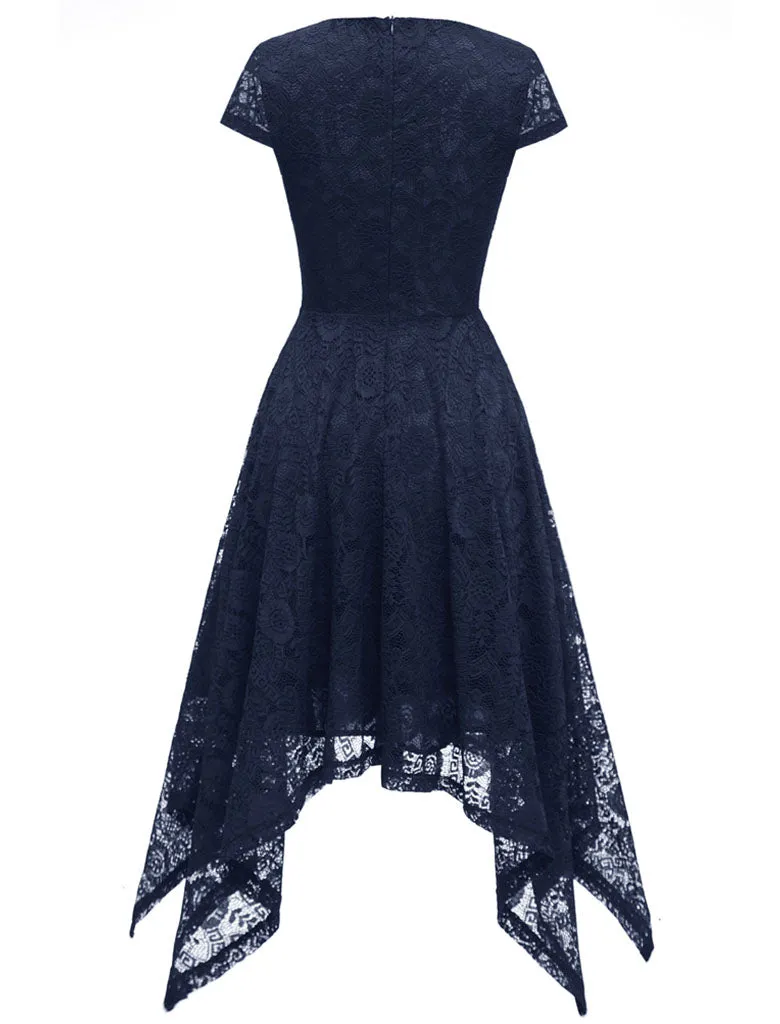 Autumn Lace Crew Neck Cap Sleeve Irregular Hem 50s Party Dress