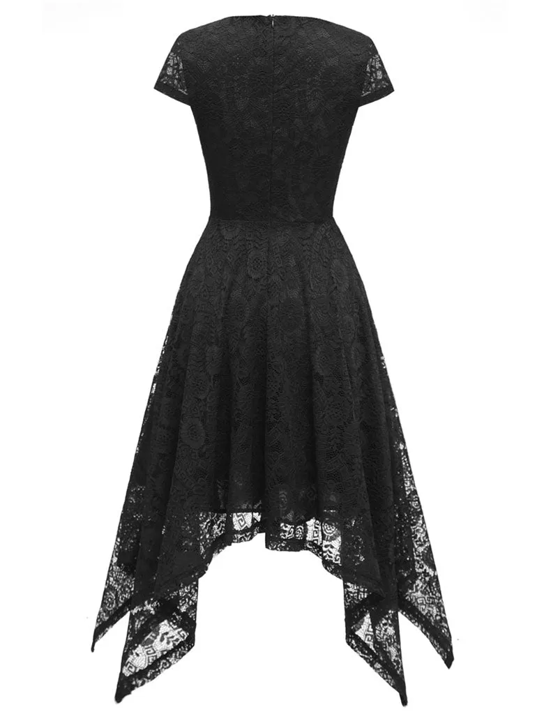 Autumn Lace Crew Neck Cap Sleeve Irregular Hem 50s Party Dress