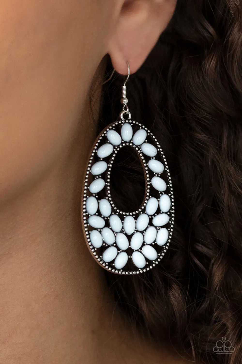 Beaded Shores - White Earring