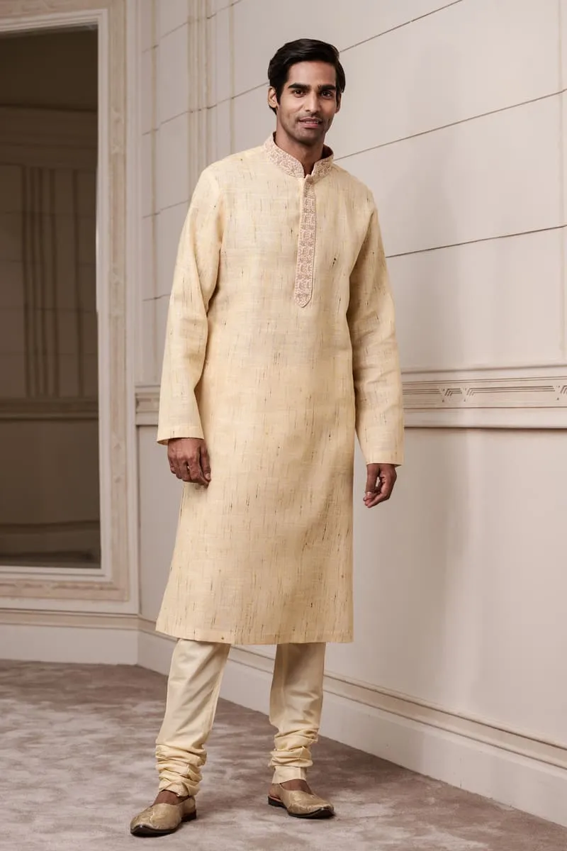 Beige Cotton Slub Kurta Set