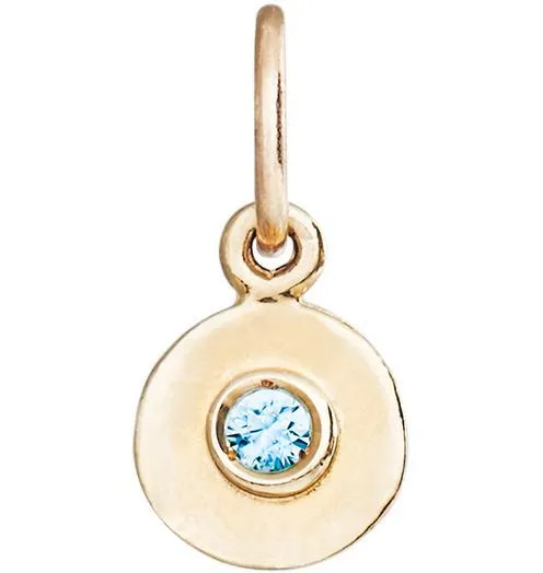 Birthstone Mini Disk Charm With Blue Zircon