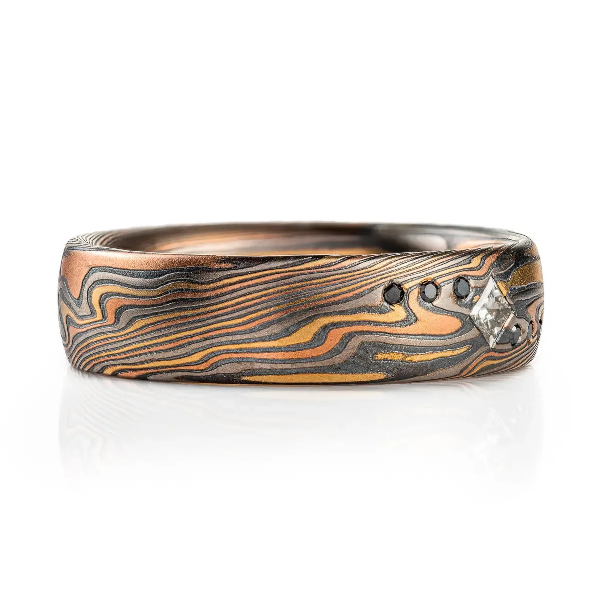 Black and White Diamond Mokume Gane Twist Band