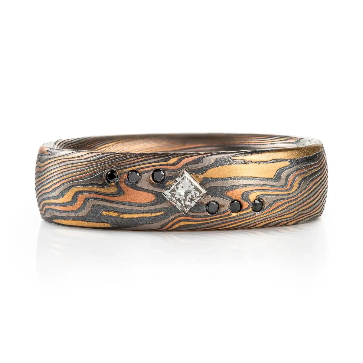 Black and White Diamond Mokume Gane Twist Band