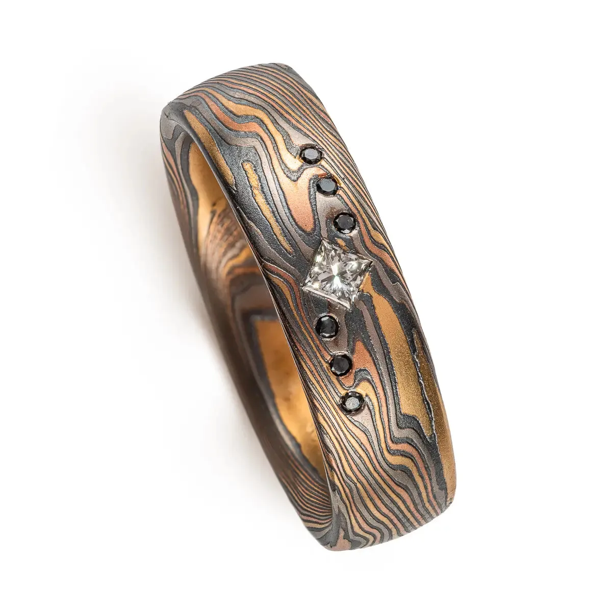 Black and White Diamond Mokume Gane Twist Band