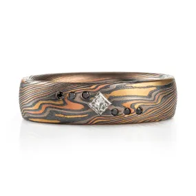 Black and White Diamond Mokume Gane Twist Band