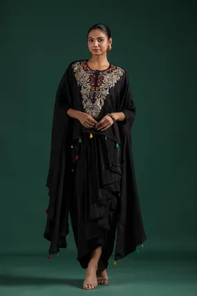 Black Embroidered Raw Silk Skirt Set