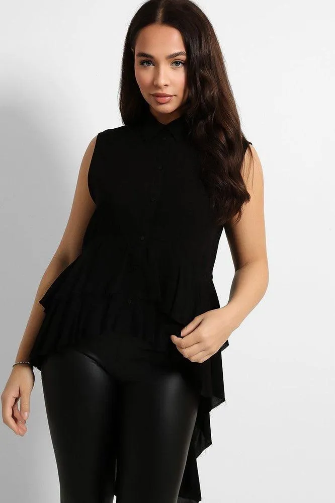 Black Layered Tail Hem Sleeveless Shirt