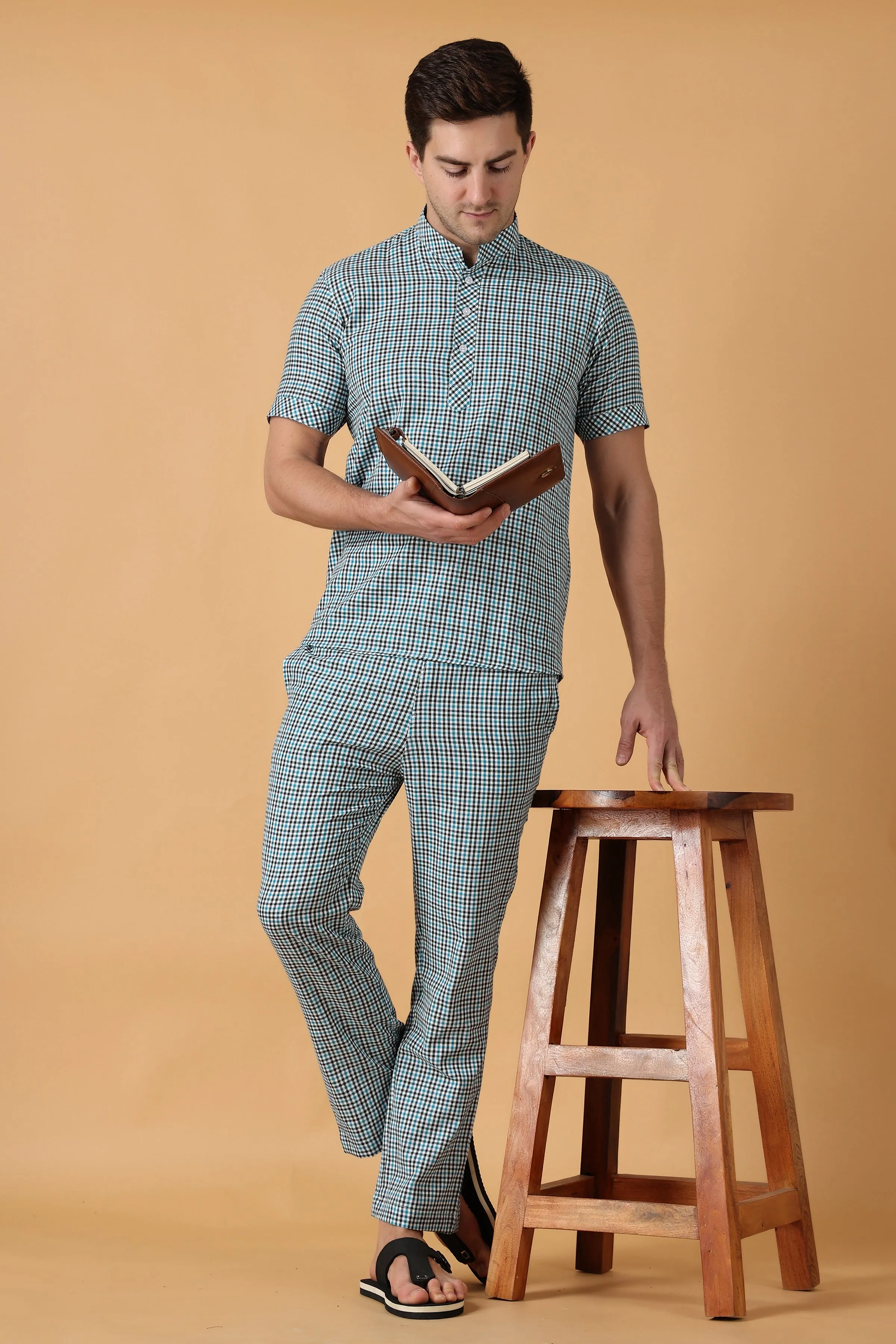 Blue Checked Lounge Wear Set