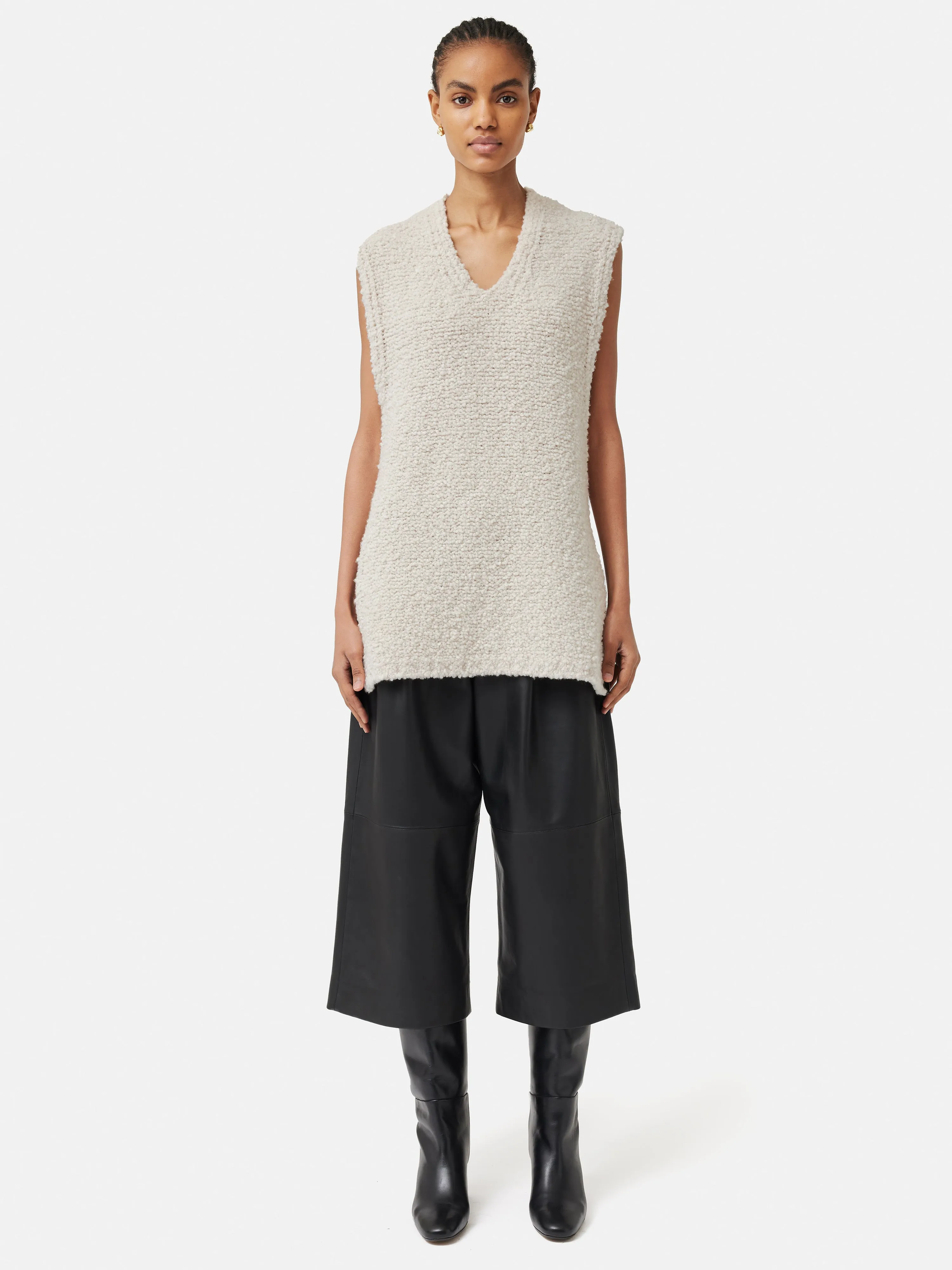 Boucle V Neck Tank Top | Cream