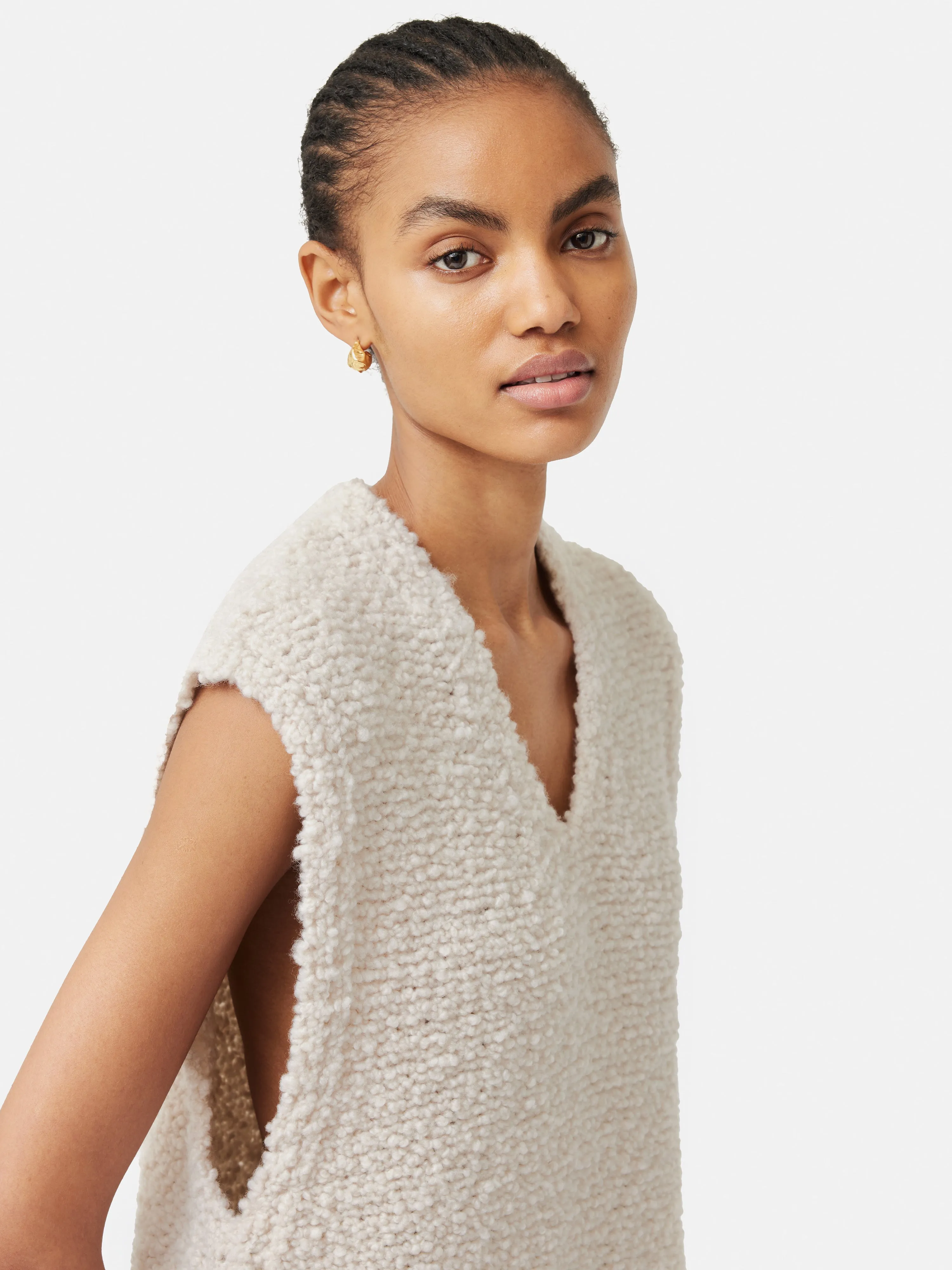 Boucle V Neck Tank Top | Cream