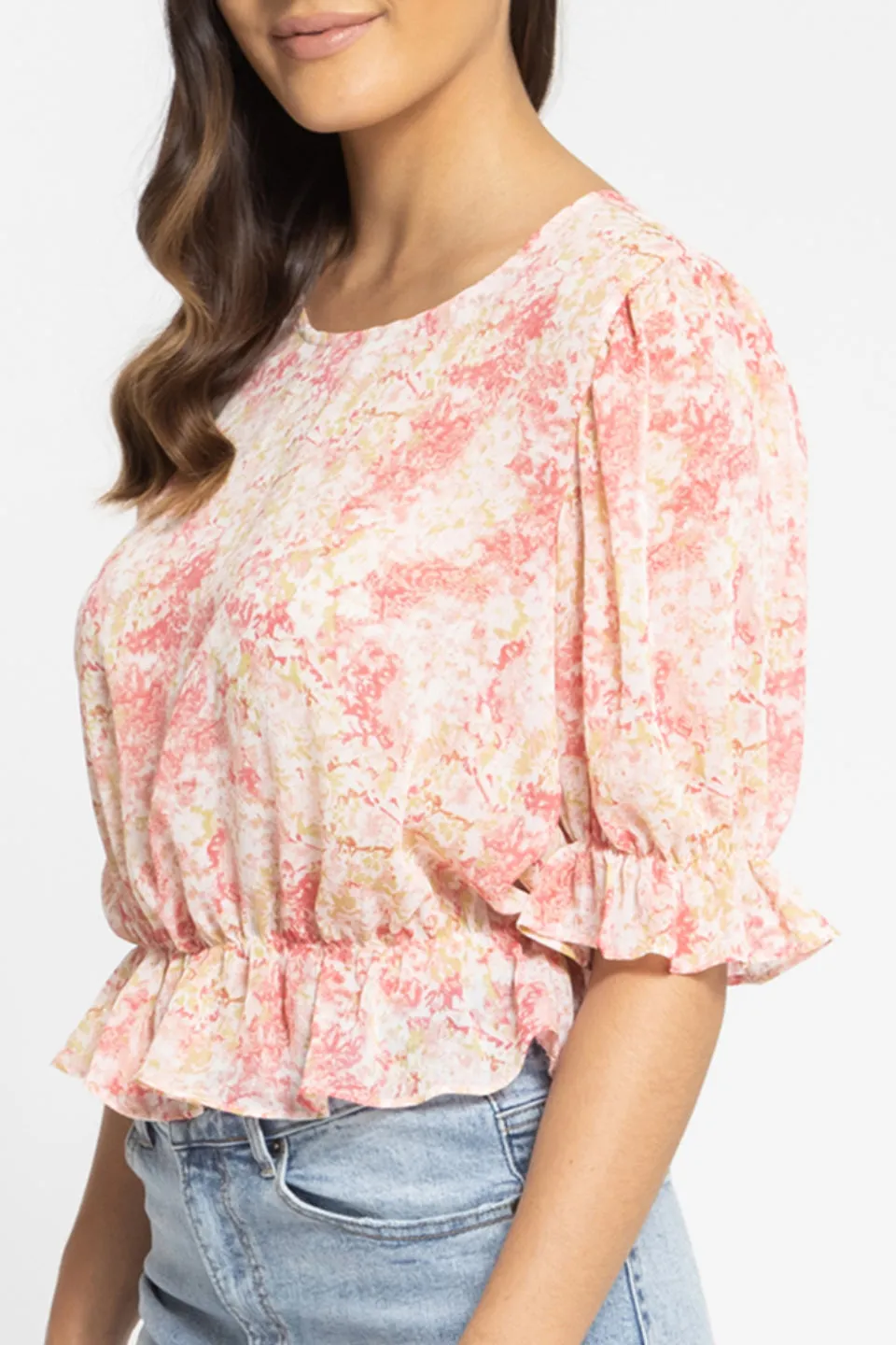 Camella Pink Frilled Hem SS Top