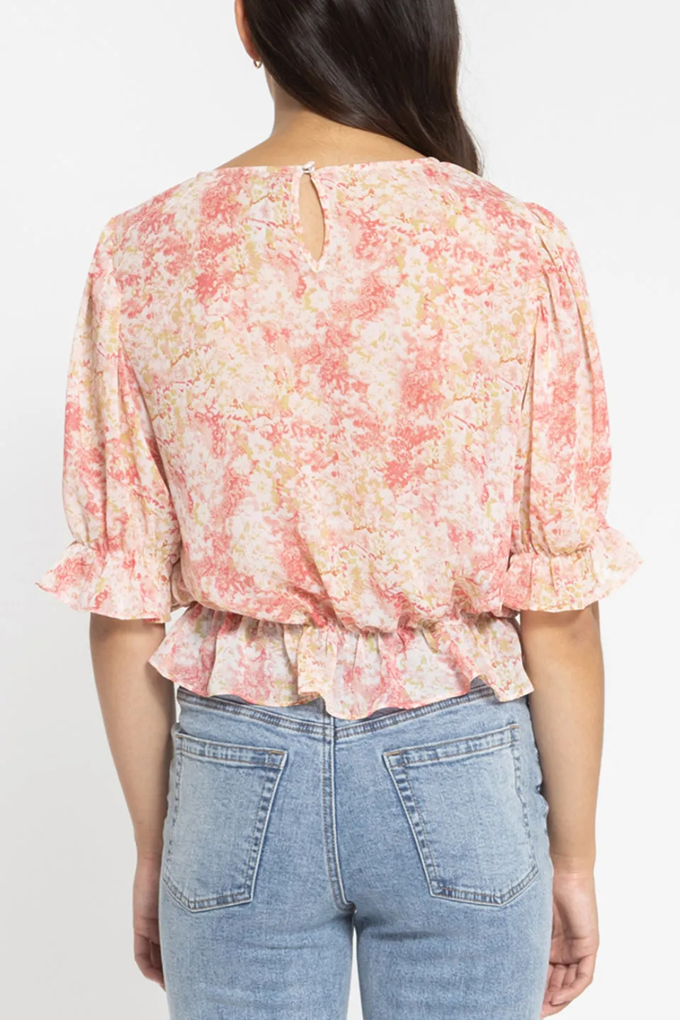 Camella Pink Frilled Hem SS Top