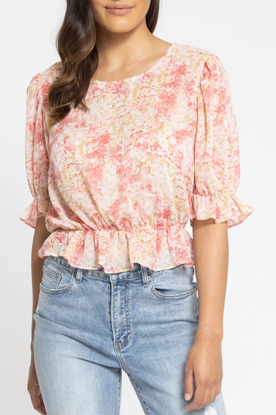 Camella Pink Frilled Hem SS Top