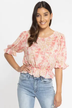 Camella Pink Frilled Hem SS Top