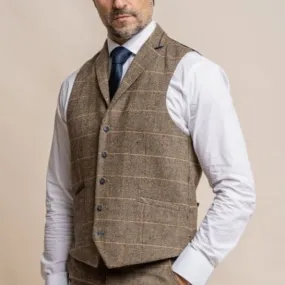 Cavani Albert Men's Brown Tweed Style Waistcoat