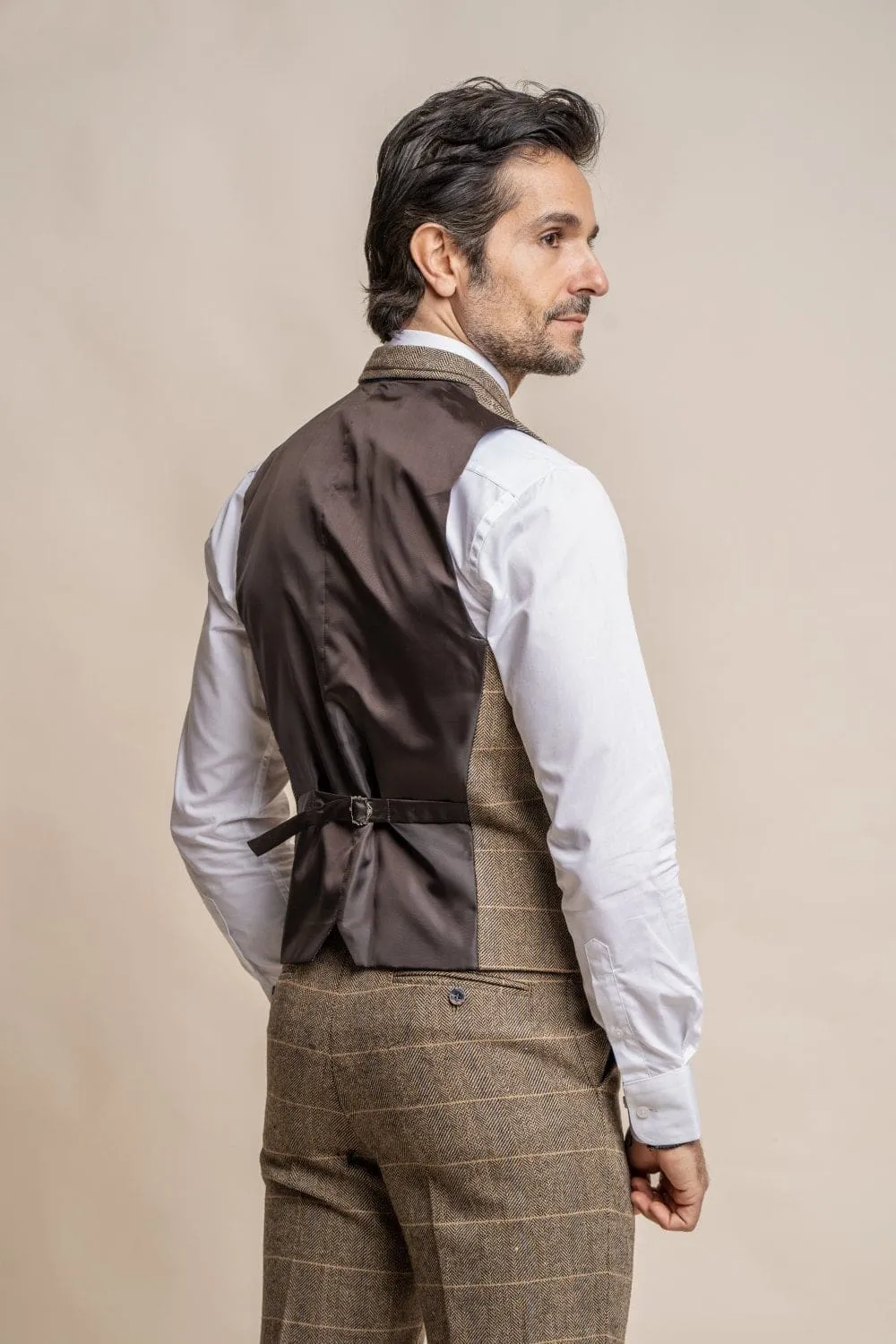 Cavani Albert Men's Brown Tweed Style Waistcoat