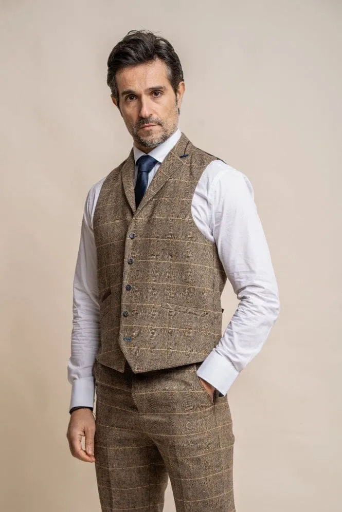 Cavani Albert Men's Brown Tweed Style Waistcoat