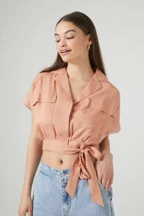 Chambray Tie-Hem Crop Top