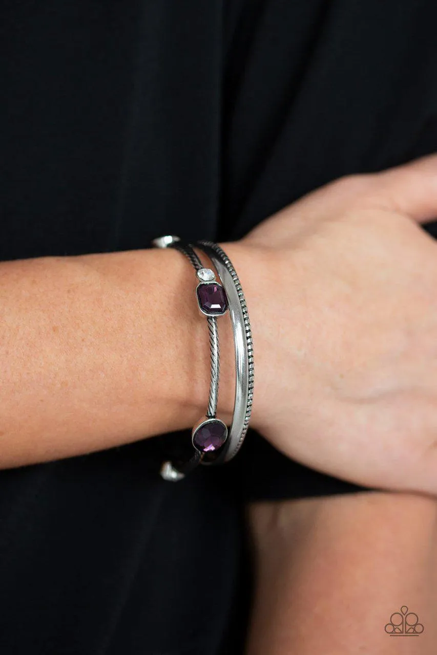 City Slicker Sleek Purple Rhinestone and Silver Bangle Set - Paparazzi Accessories