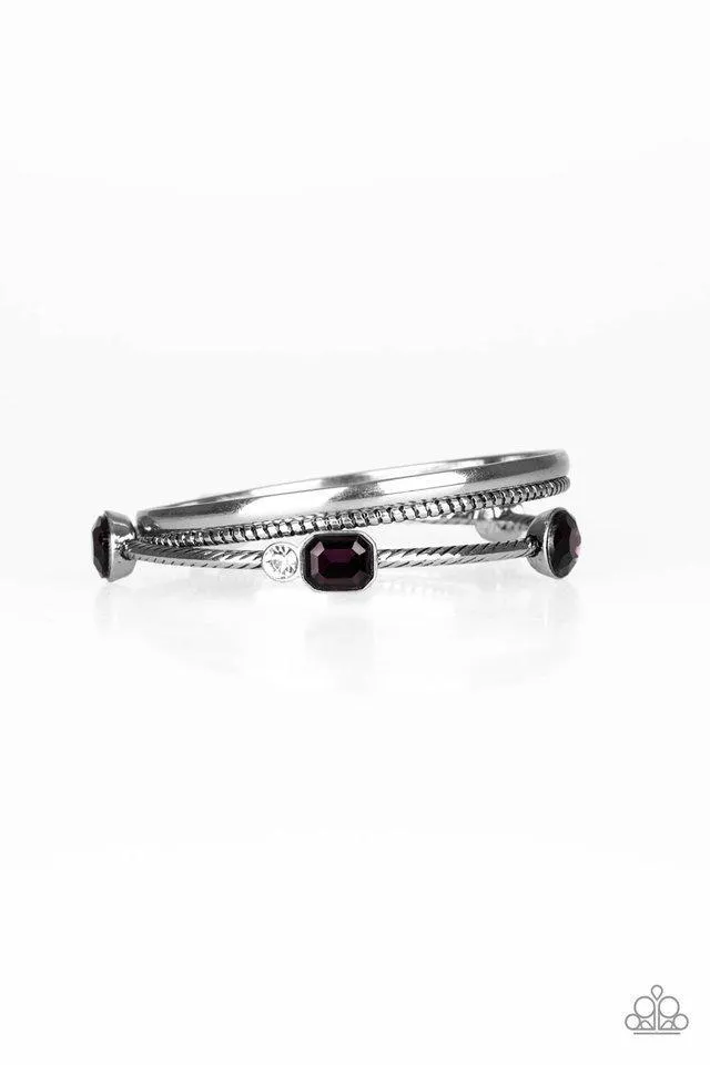 City Slicker Sleek Purple Rhinestone and Silver Bangle Set - Paparazzi Accessories