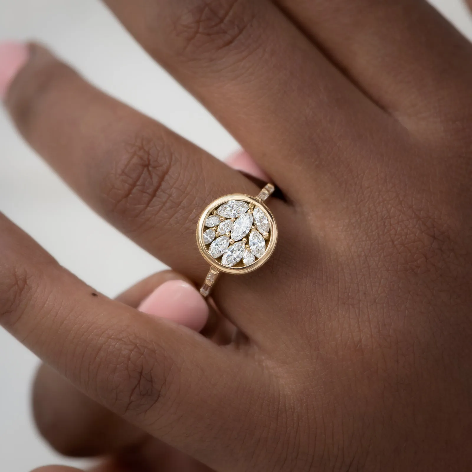 Cluster Engagement Ring with Marquise Diamond Petals