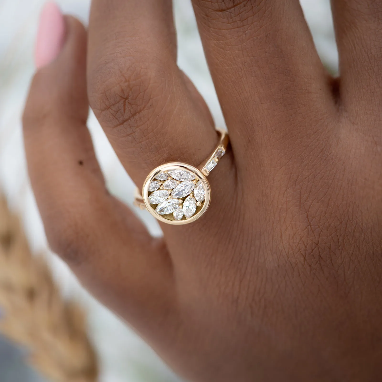 Cluster Engagement Ring with Marquise Diamond Petals