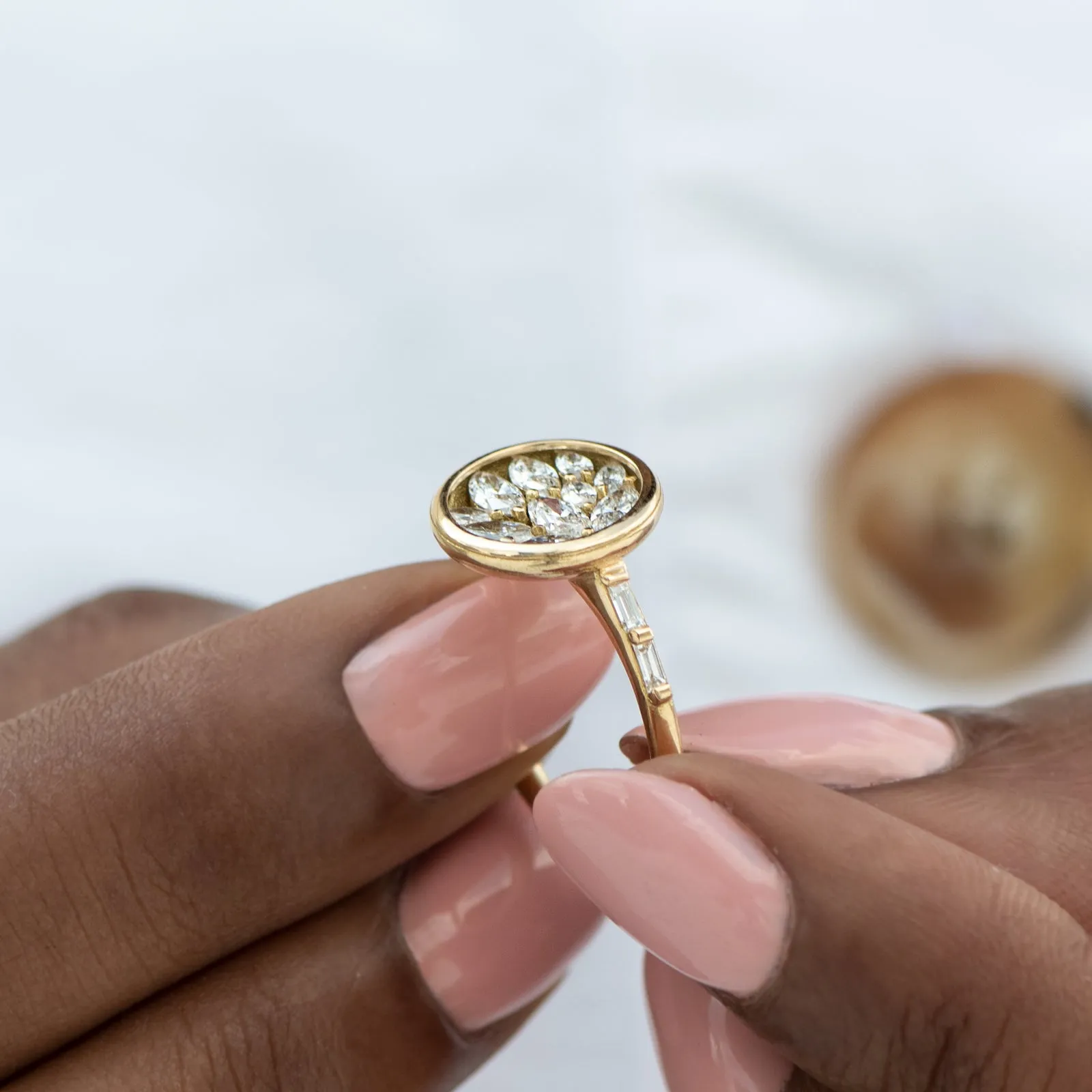 Cluster Engagement Ring with Marquise Diamond Petals