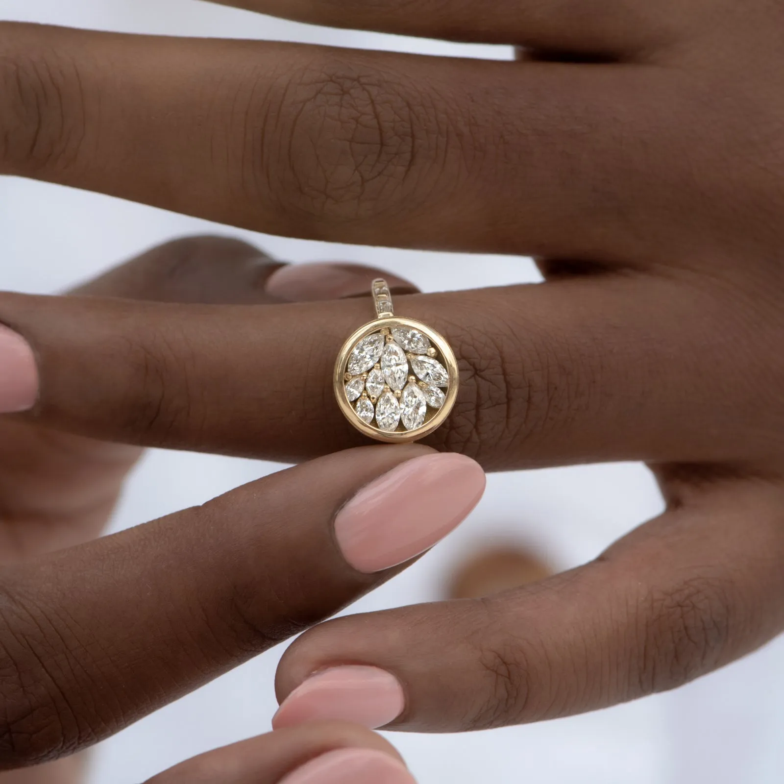 Cluster Engagement Ring with Marquise Diamond Petals