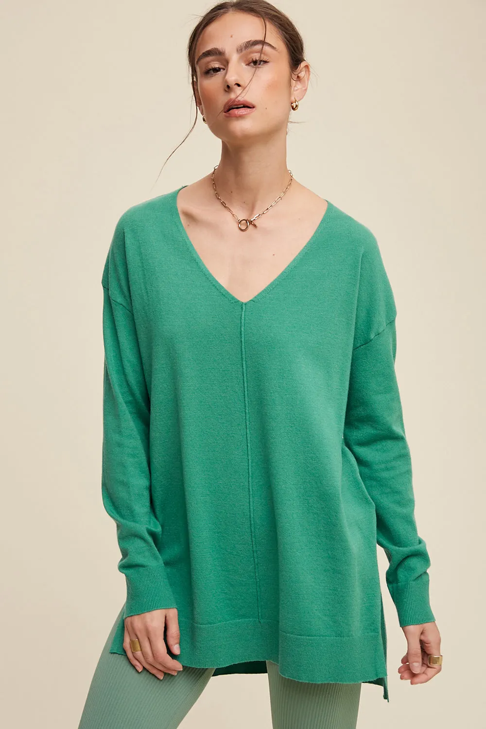 Deep V-neck Loose Fit Pullover Sweater